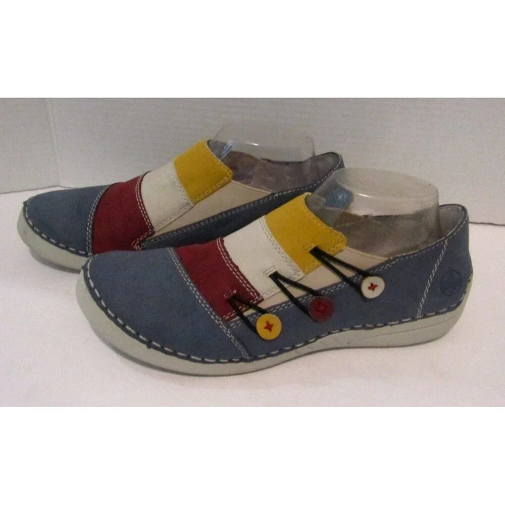 Rieker 52589-14 Womens 40 Multicolor Suede Slip On Comfort Shoes Colorblock